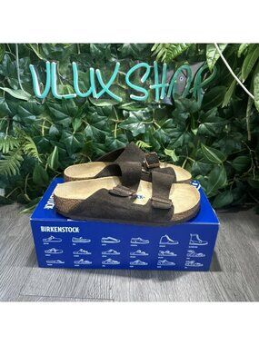 Birkenstock Arizona Mocha Suede Leather Soft Footbed Reg women Sz 41 L10 M8